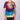 Person wearing a tie-dye t-shirt with 'HANDUP' text on a plain background