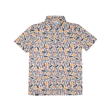 Short-sleeve shirt with a colorful pattern on a white background