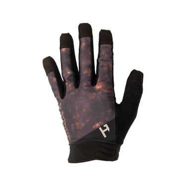 Black and brown glove with a logo on a white background