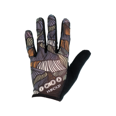 cycling gloves with multicolor pattern and IMBA logo