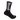 Black sock with white text design on a white background