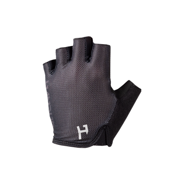 A black cycling glove with a mesh texture and the brand logo 'H' on the back.