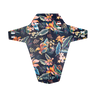 Motorcycle number plate with tropical floral design on a dark background