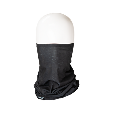 A black neck gaiter or balaclava fabric mask displayed on a white mannequin head against a plain white background. The brand name 'HANDUP' is visible in white text on the lower left edge of the black fabric.