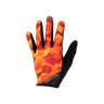 Orange and black glove with a flame pattern on a white background