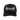 Black trucker cap with white logo on a white background