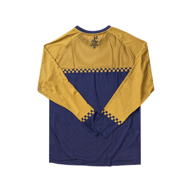 Blue and yellow sports jersey on a white background