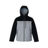 Two-tone black and gray jacket with a hood on a white background